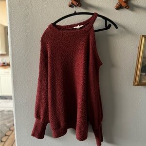 Peach Love California Off-Shoulder Deep Red Sweater